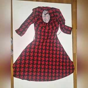 Snap Red and Black Houndstooth Midi Dress